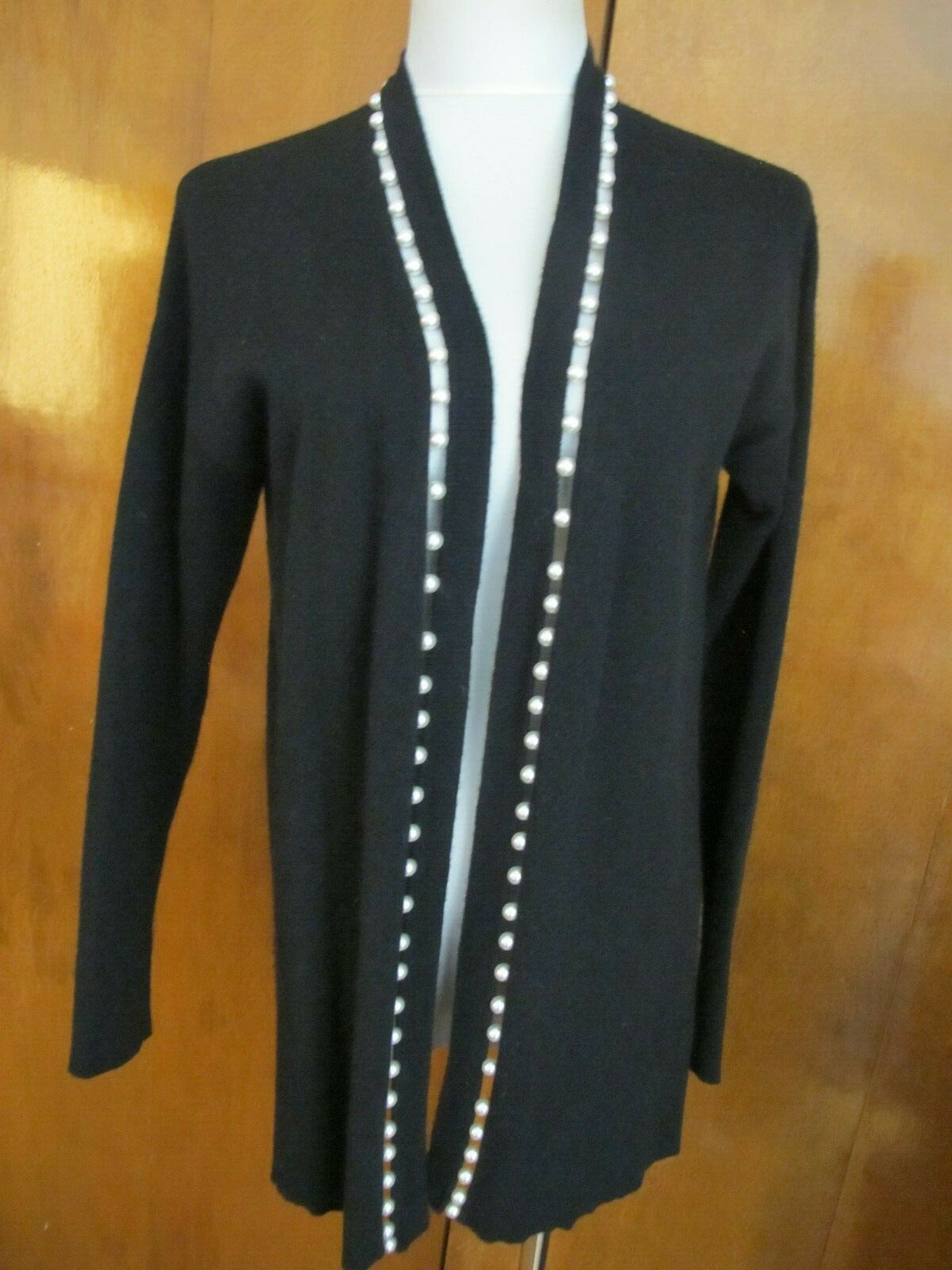 Bloomingdale's Womens Black Open Front Cardigan Small 