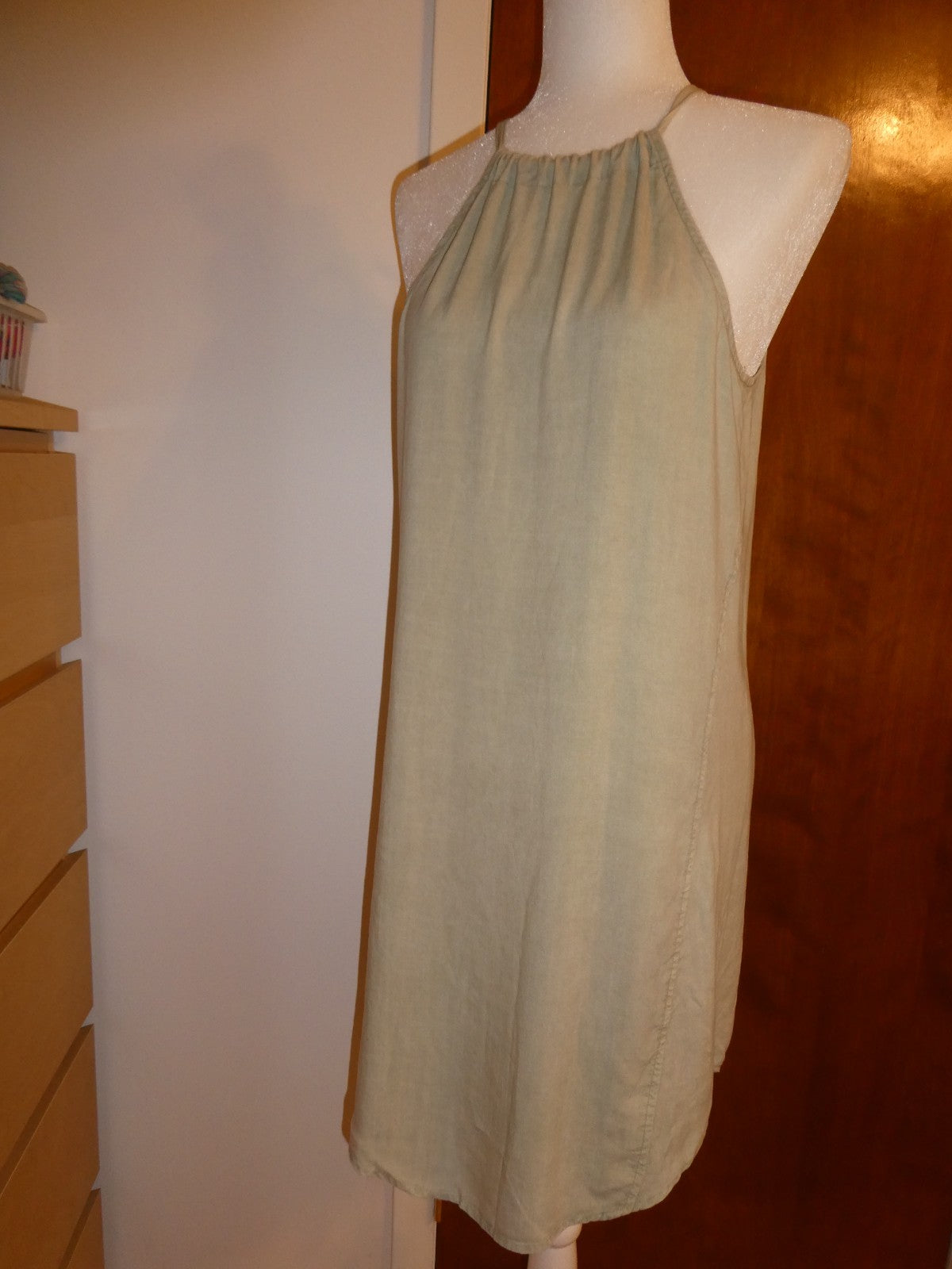 Anthropologie Cloth&Stone 100% Tencel Sage Green Midi Dress Summer Halter NWT XS