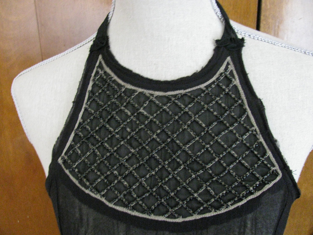 Free People women's black soft rayon halter mesh bead detailed NWT dress Medium 
