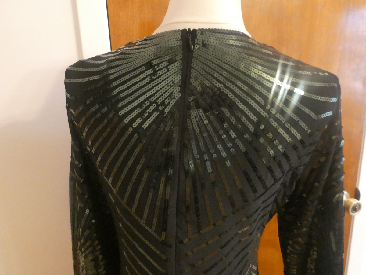 Misschen Women’s Black Evening Lined Sequined Long Sleeves Dress Size Large