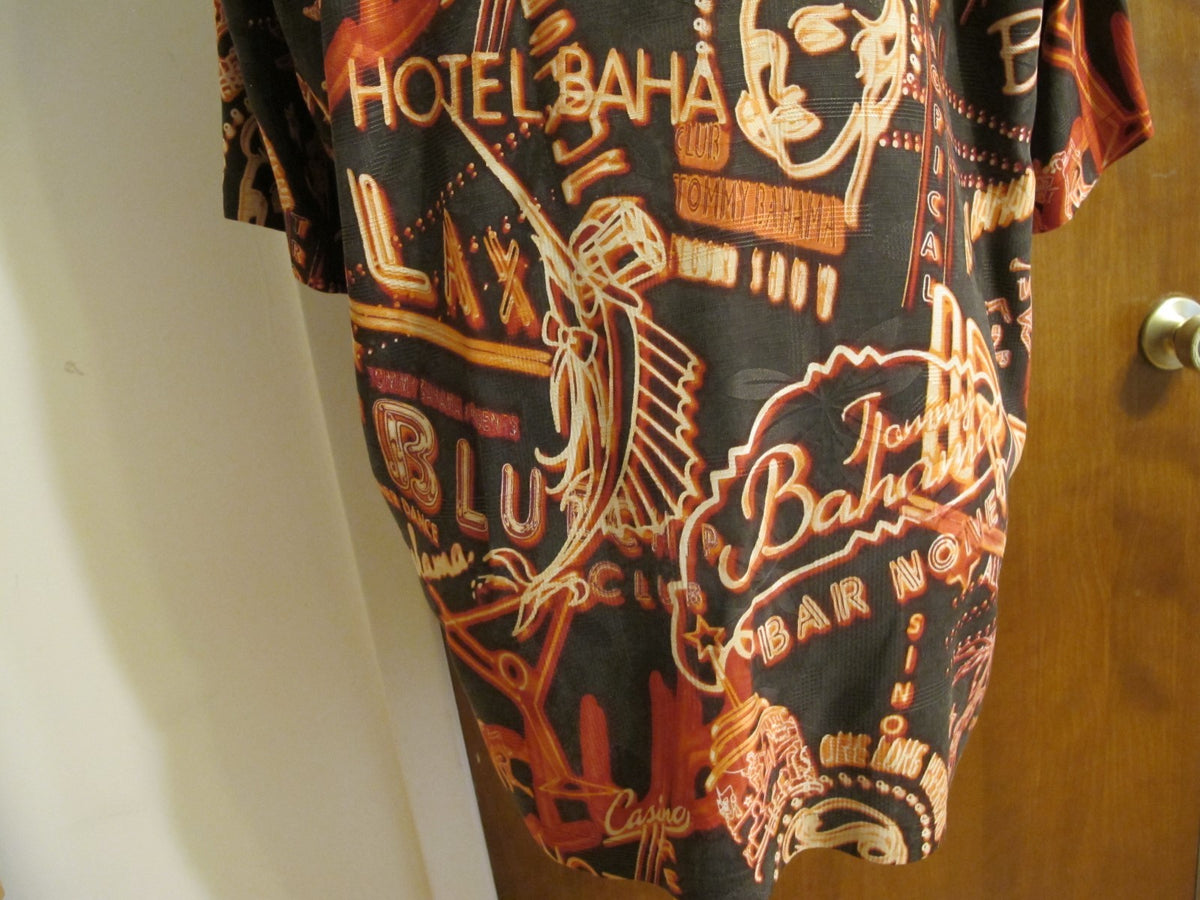 Tommy Bahama Mens Beach Silk Multi Color Brown Red Shirt short sleeves Large