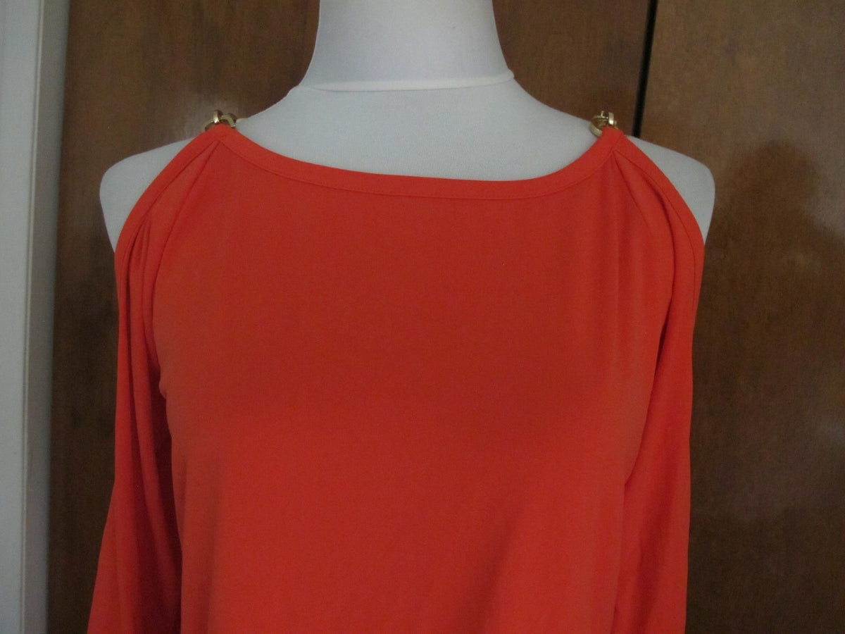 Michael Kors women’s mandarin chain trim gold shoulder top Large 