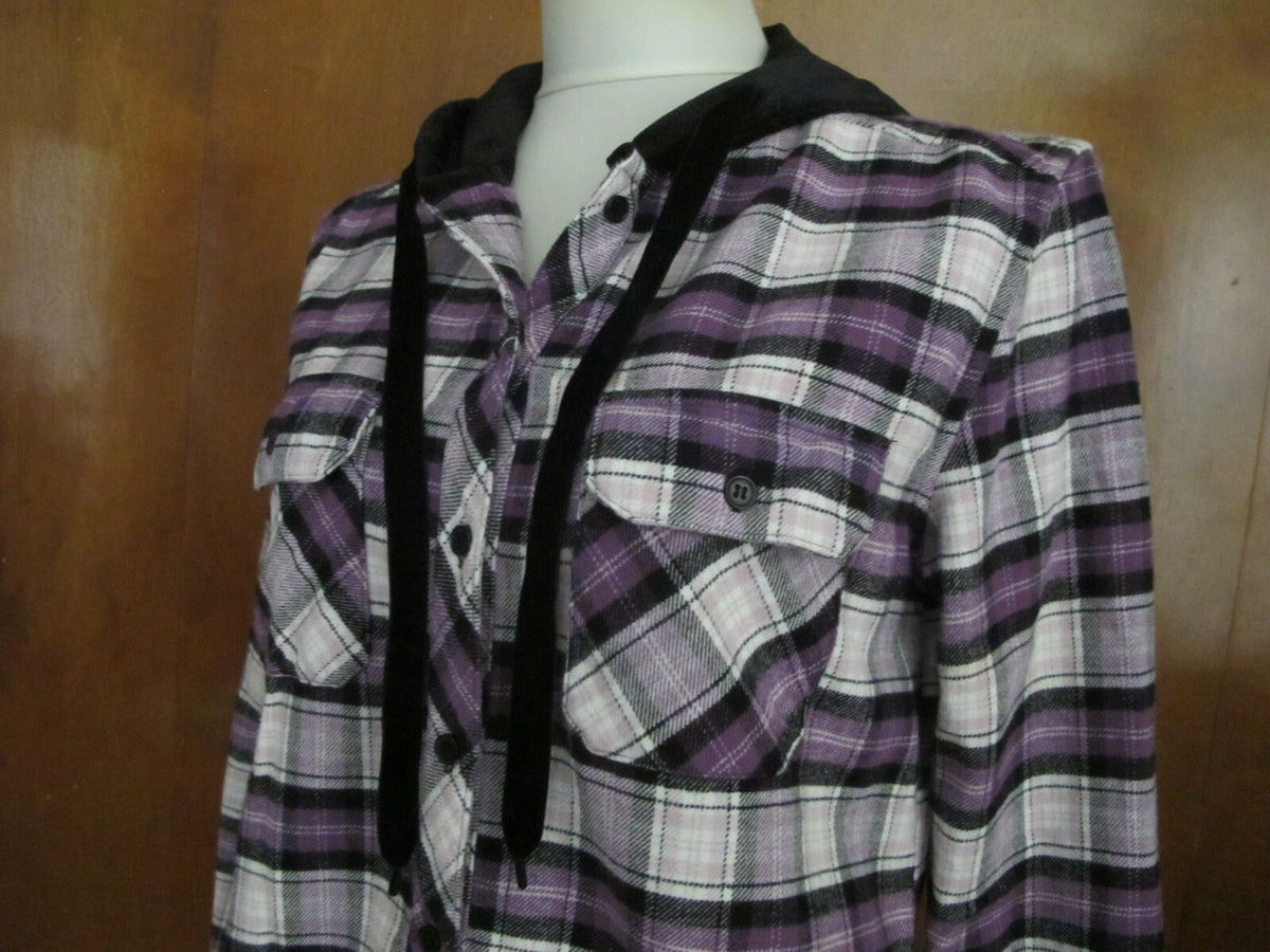 AMP women’s flannel check long sleeve shirt hooded medium