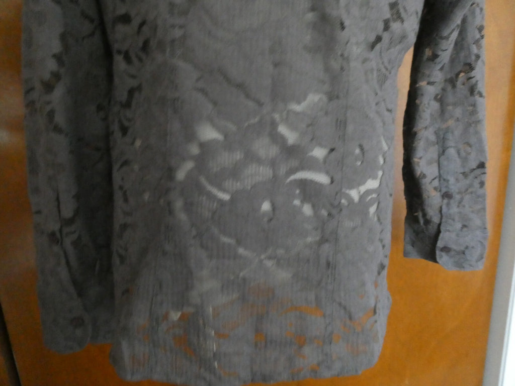 New York & Company women's gray fabric craft embroidered blouse Large