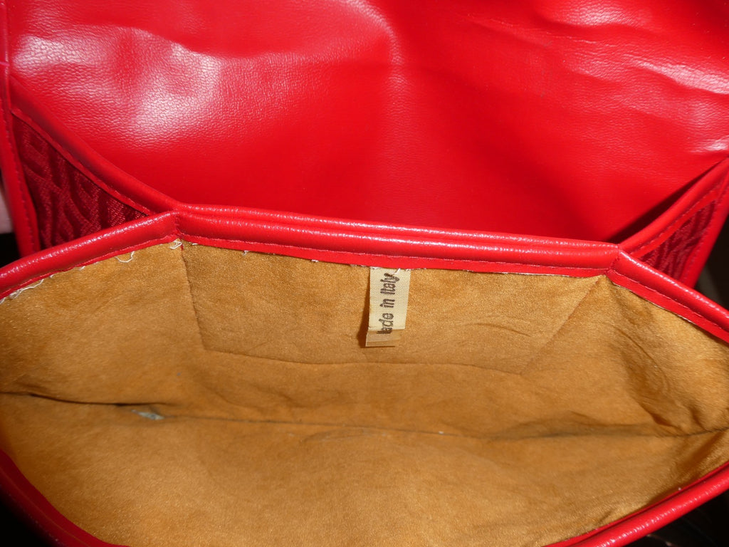 Vintage Red Italian Crossbody Shoulder Bag Geometric Pattern Small Made in Italy