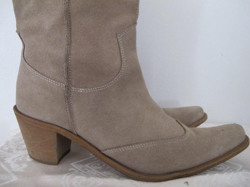 Chat Chat women's beige womens leather suede boots made in italy size 7