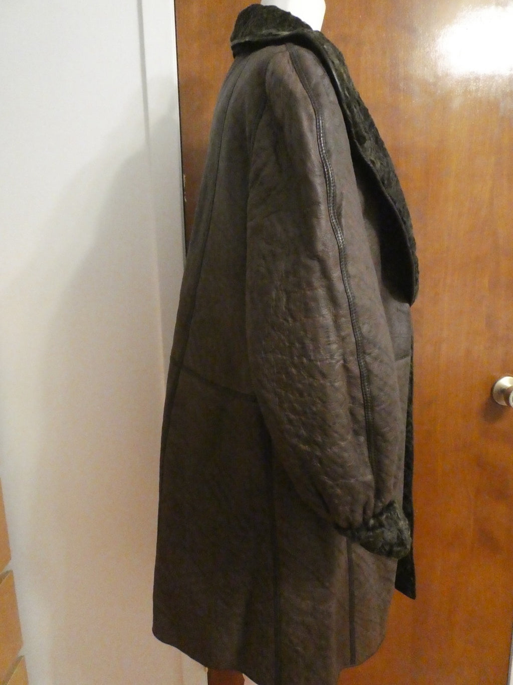 Custom Made Karakul Persian Lamb Reversible Brown Coat Women XL Fur & Leather