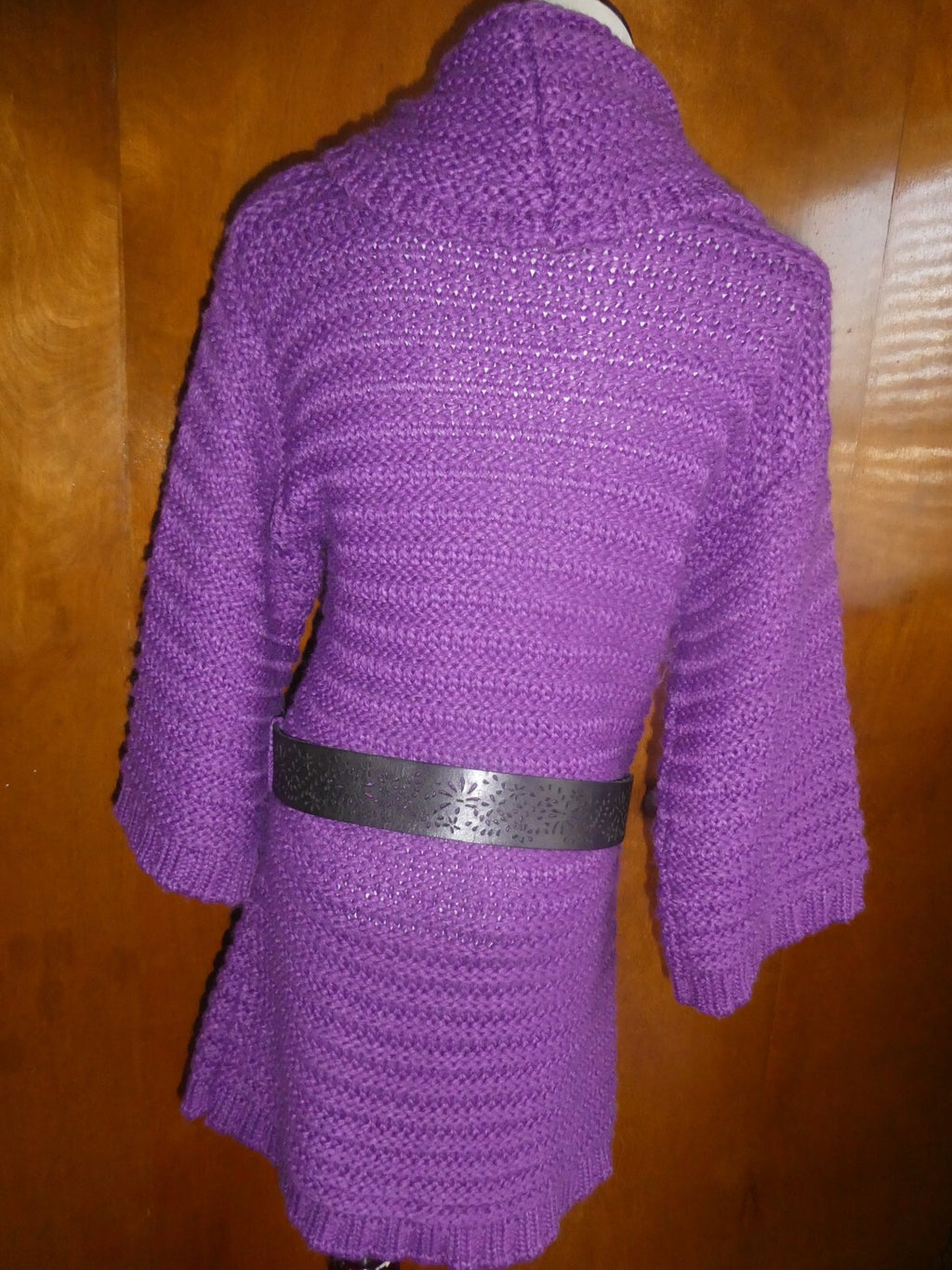 BEBE Women's Purple Detailed Gorgeous Sweater Mini Dress Large Can Fit Medium