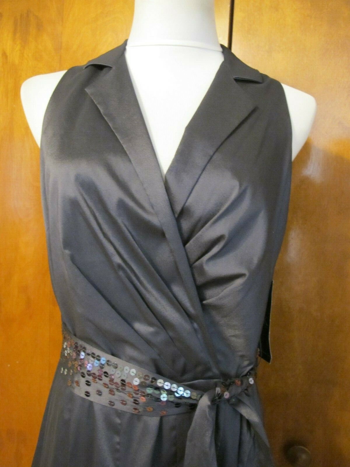 Anne Klein women’s dark gray pleated skirt detailed dress size 12 new