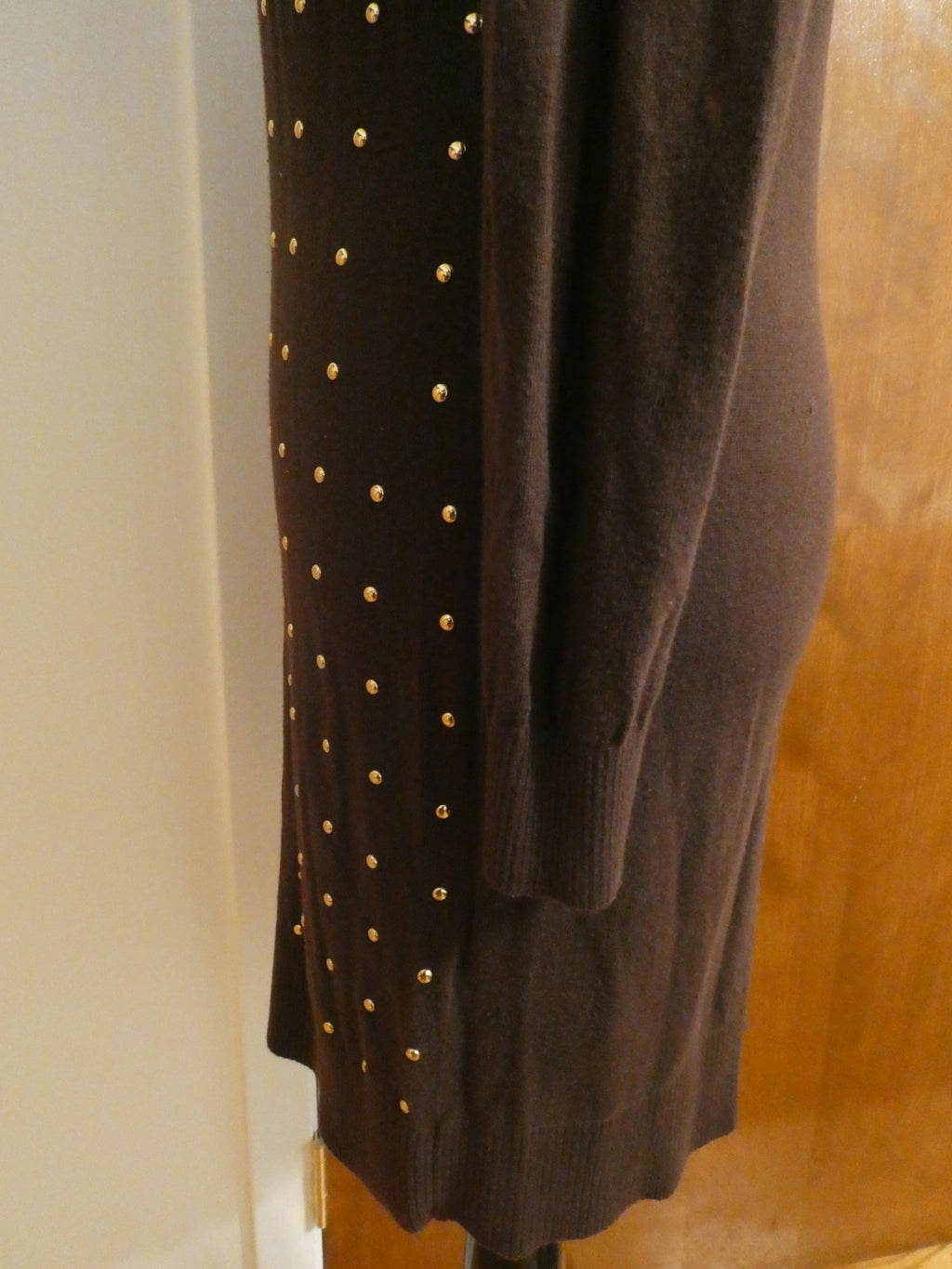 Michael Kors Studded Sweater Dress Size 2 Brown Gold Studded Long Sleeve Bodycon