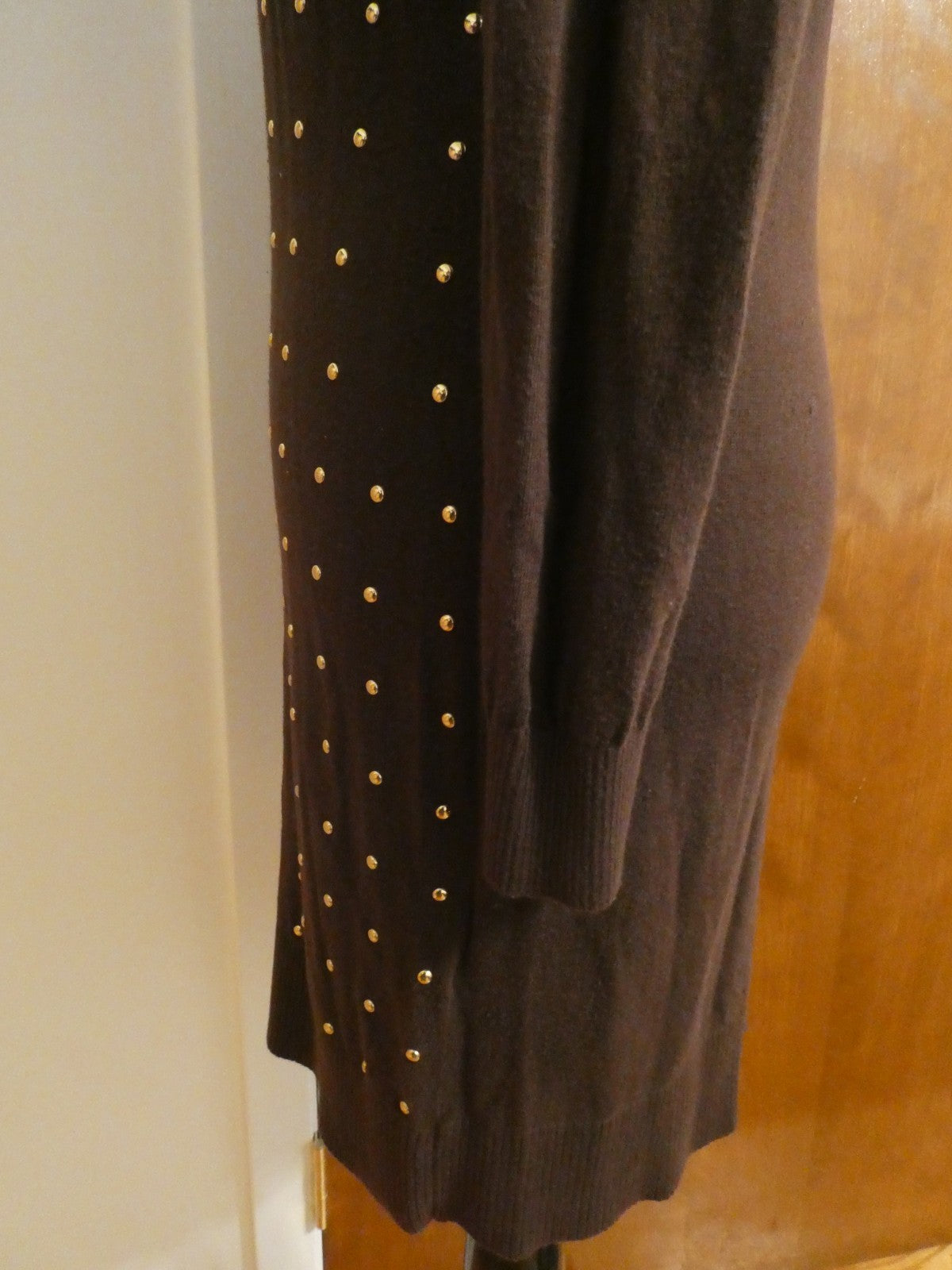 Michael Kors Studded Sweater Dress Size 2 Brown Gold Studded Long Sleeve Bodycon