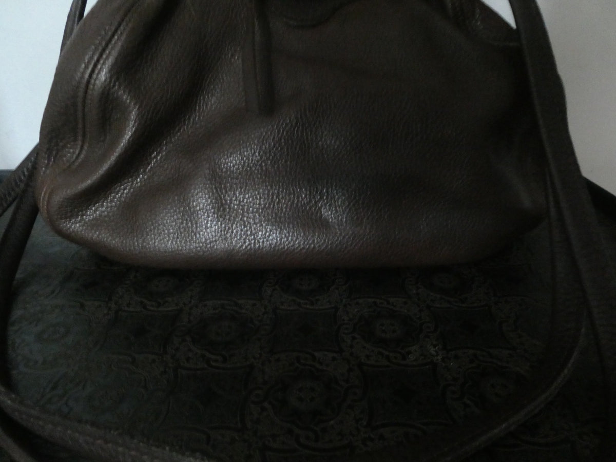 Vintage AMANN Brown Genuine Leather Shoulder Crossbody Bag Large 12x8x5 "1990s"