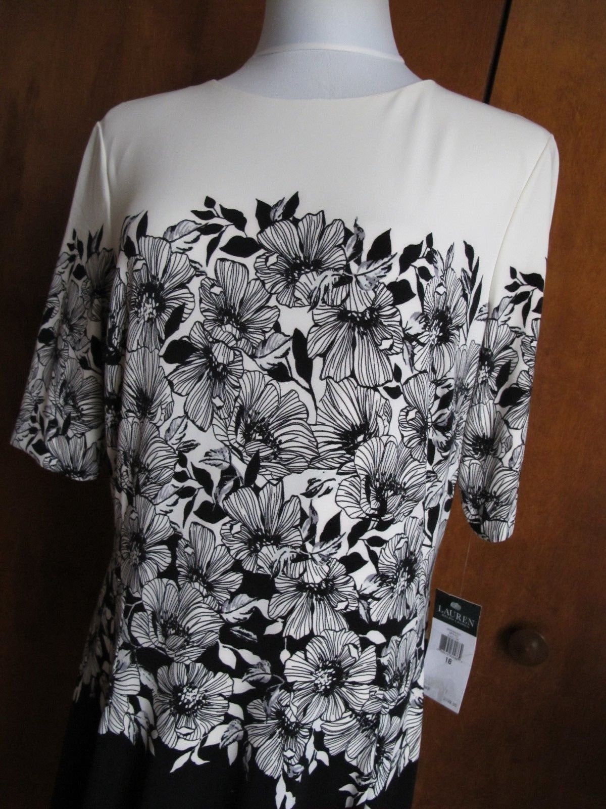 Ralph Lauren women’s  A-Line black white lined NWT dress size 16