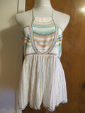 Anthropologie Floreat women's embroidered white multicolor rayon halter top