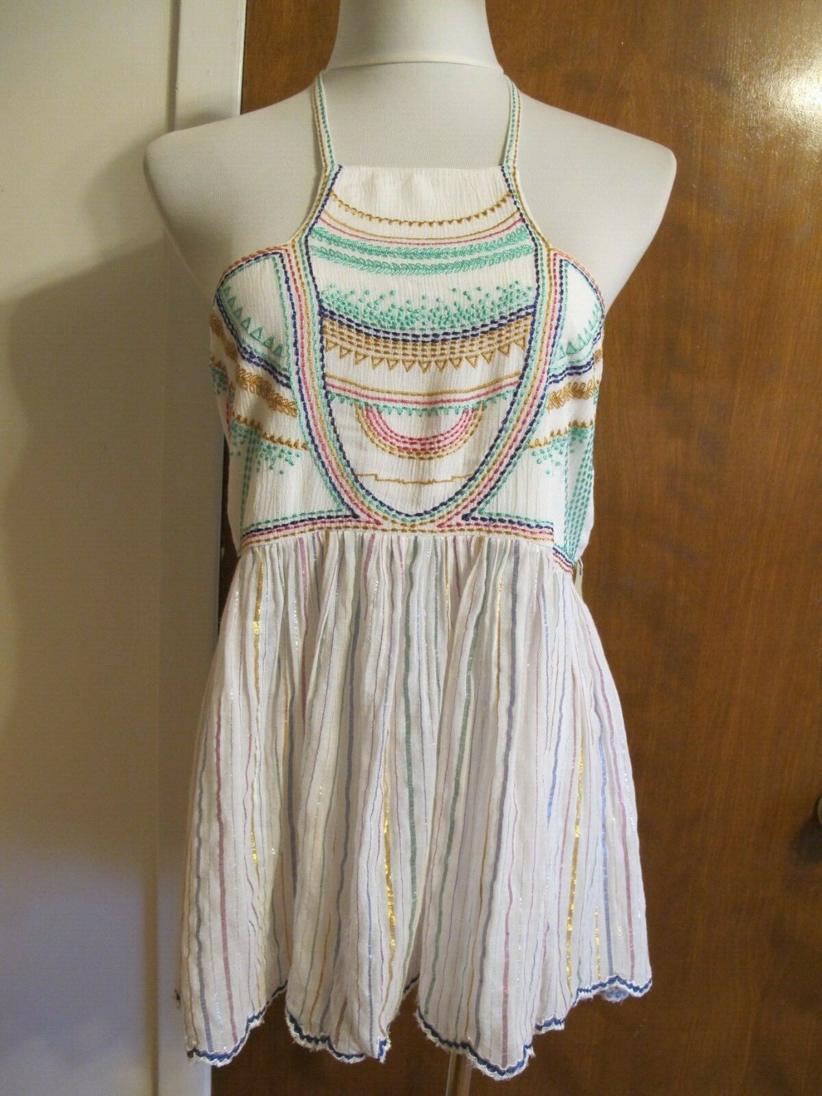 Anthropologie Floreat women's embroidered white multicolor rayon halter top