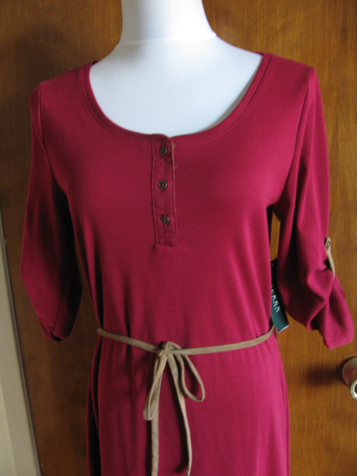 Lauren Ralph Lauren women's burgundy belted new dress size Large