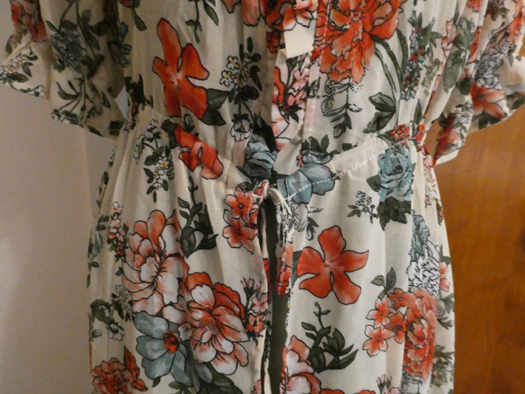 Liberty Love 2Pc Floral Chiffon Duster Dress Set Olive Green Asymmetrical Medium