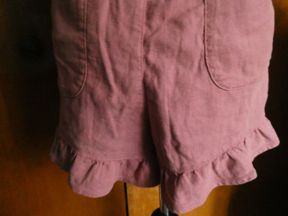 American Eagle Outfitters Women Linen Blend Ruffle Hem Shorts Mauve Pink XL $49