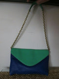J CREW Women's Blue Green Pebbled Leather Shoulder Tote Bag Clutch Purse