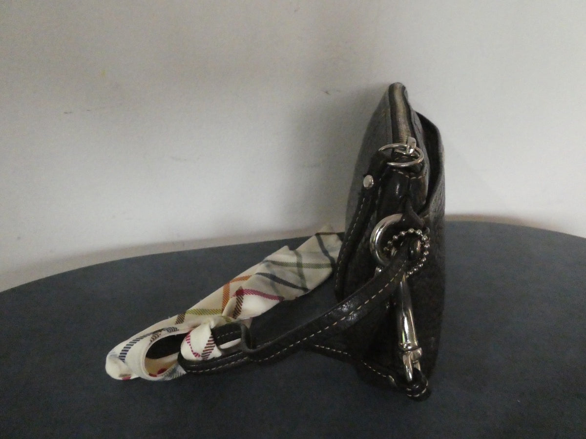 Vintage large Coach Women Black leather wristlet wallet with Coach small scarf