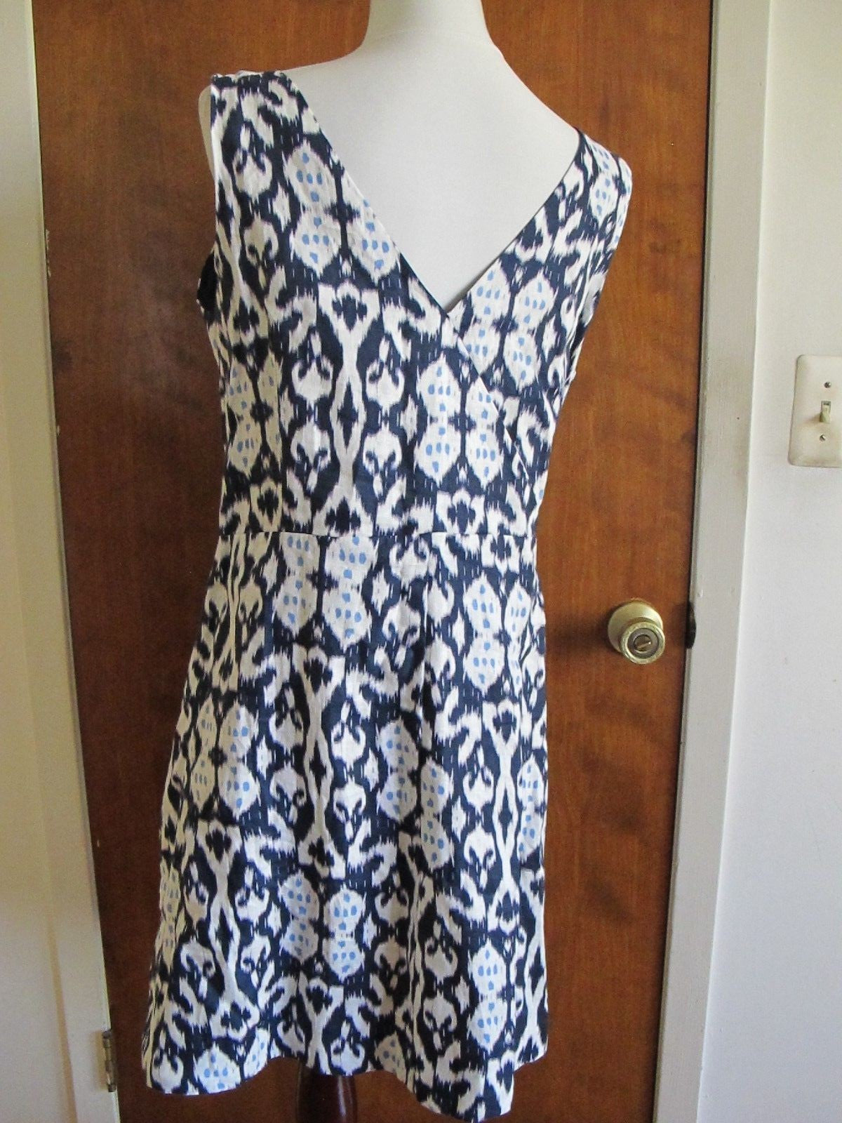 Gap Women's Navy White Linen Lined Dress Size 18 (fits size 16)