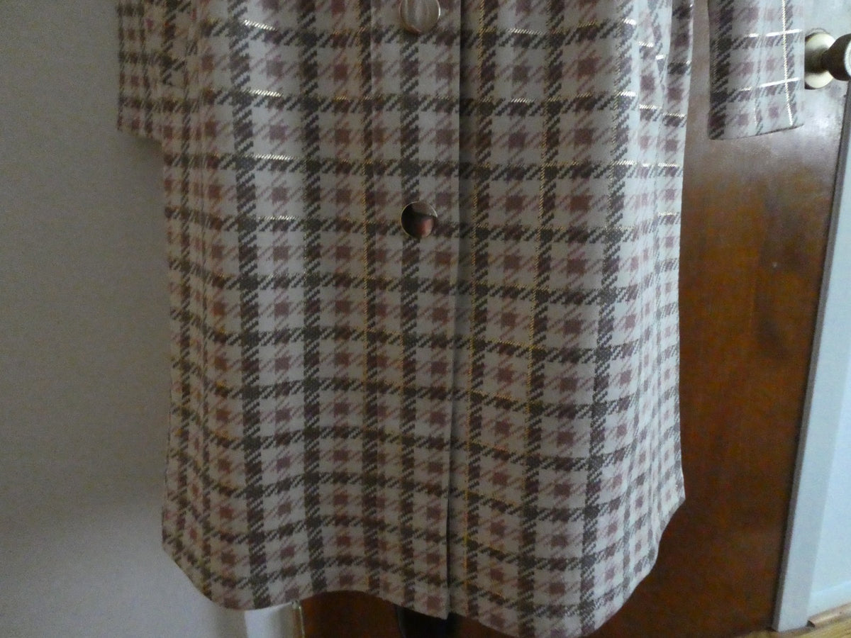 Aliceblue Women’s Plaid Long Jacket Coat Gray Pink Gold Snap Stretch Size Small