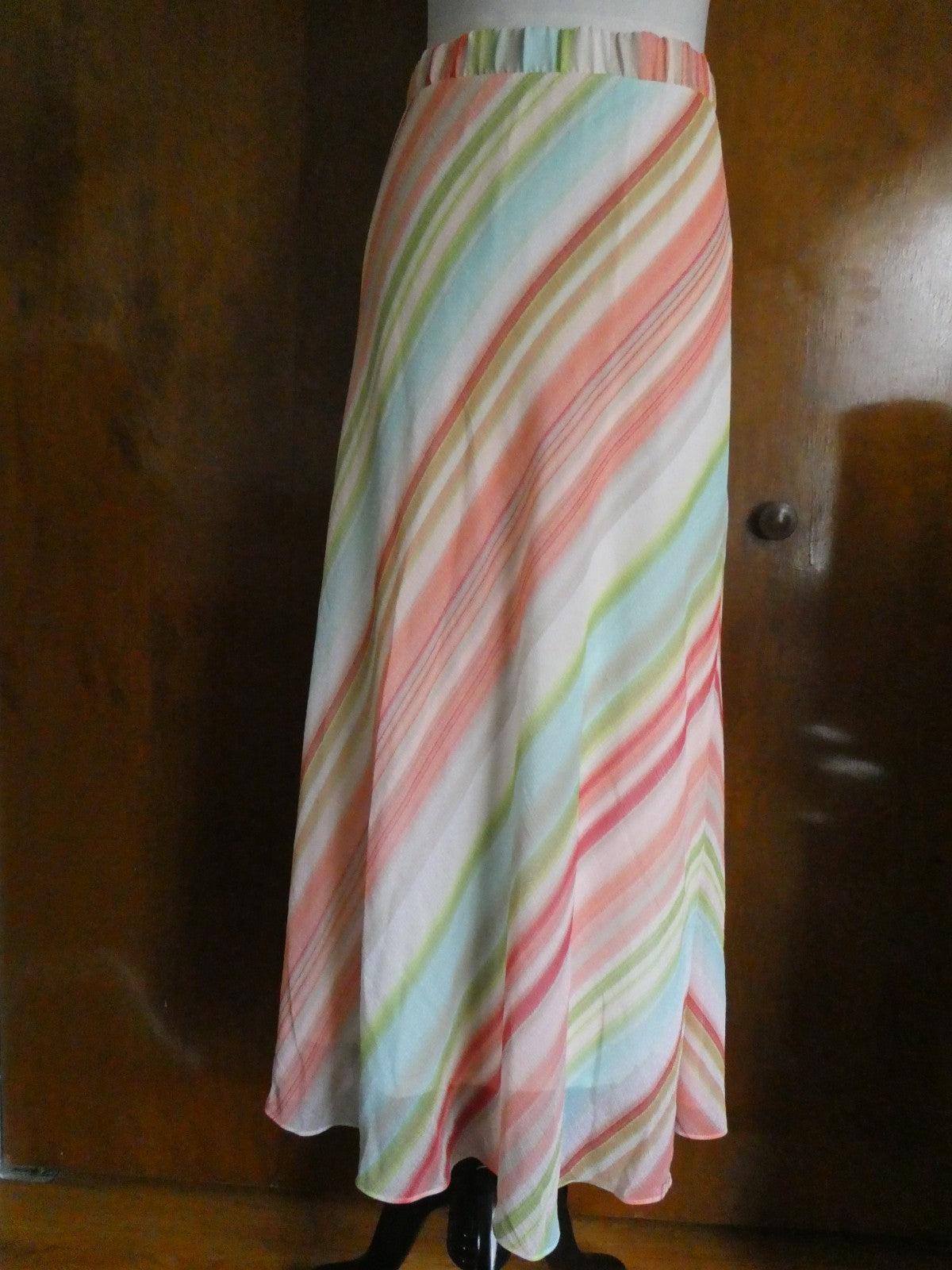 Chico’s Skirt Size 3, US XLarge Striped Maxi Long Lined Elastic Waist Side Slits