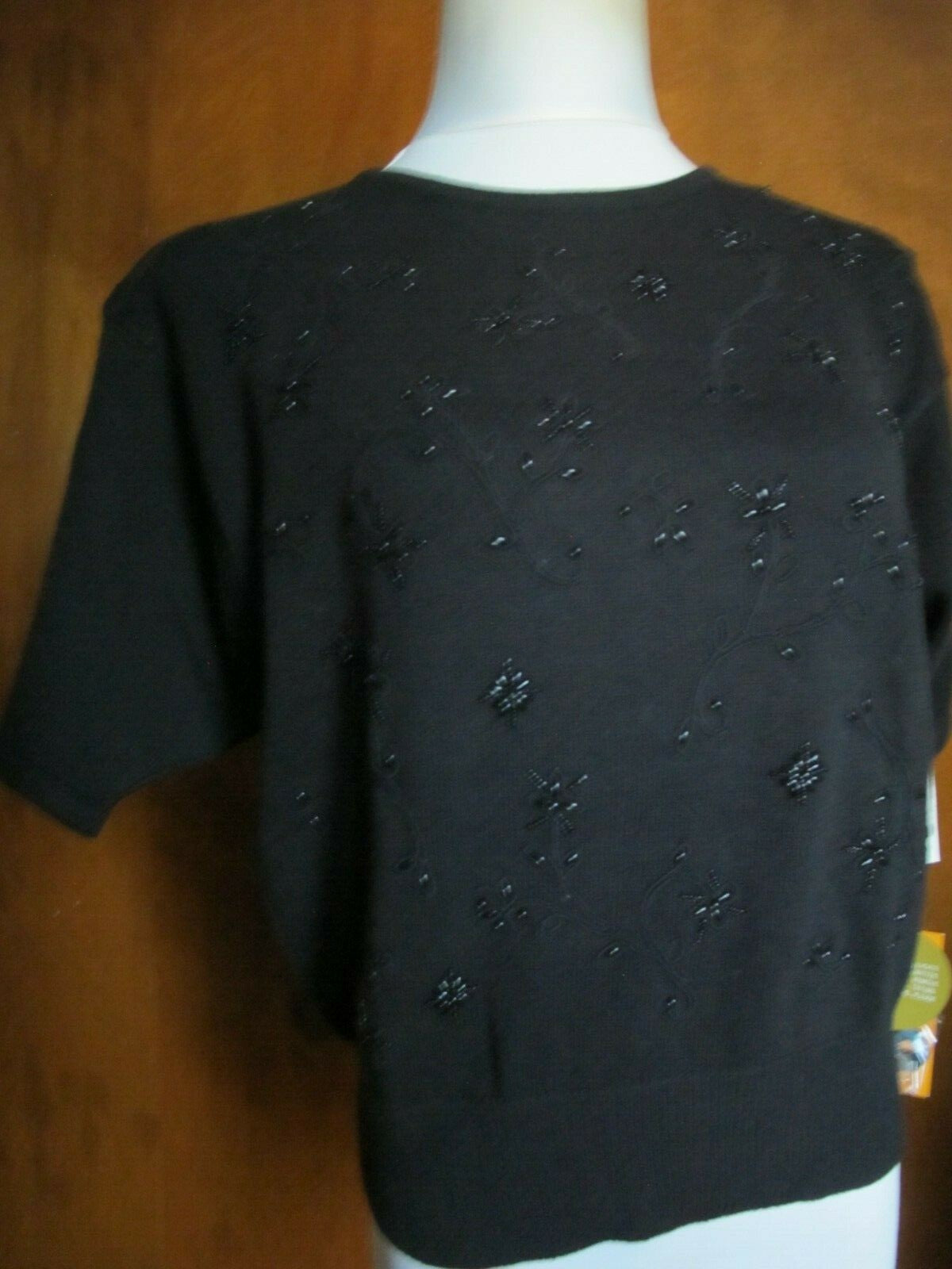 Liz Claiborne women's  black cotton  embroidered beaded sweater Medium
