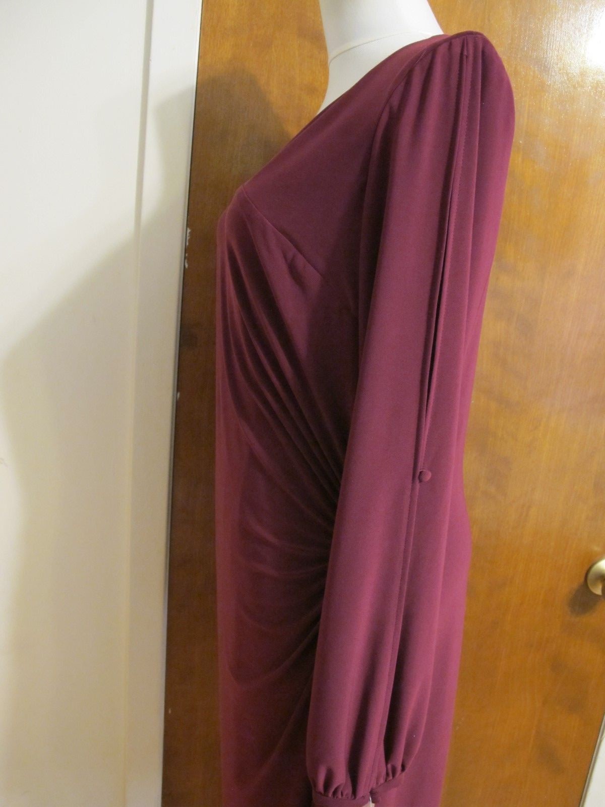 Ralph Lauren women's burgundy long sleeves with slits gathered classic dress 16