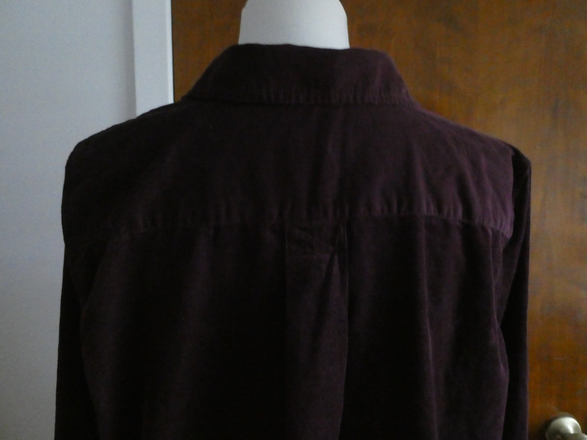 Talbots Women’s Large Purple Corduroy Button Front Shirt Top 100% Cotton India