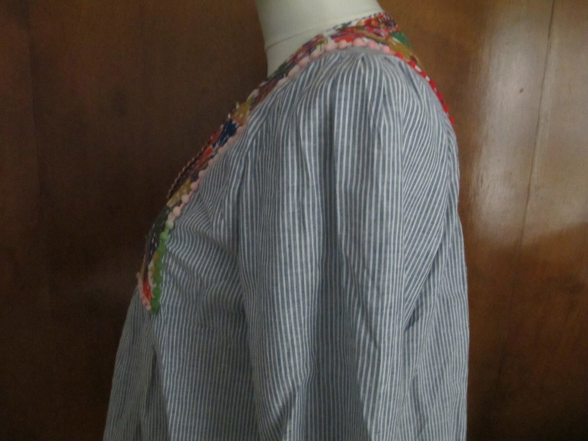Cougar women's blue stripe combo cotton embroidered tunic top S/M