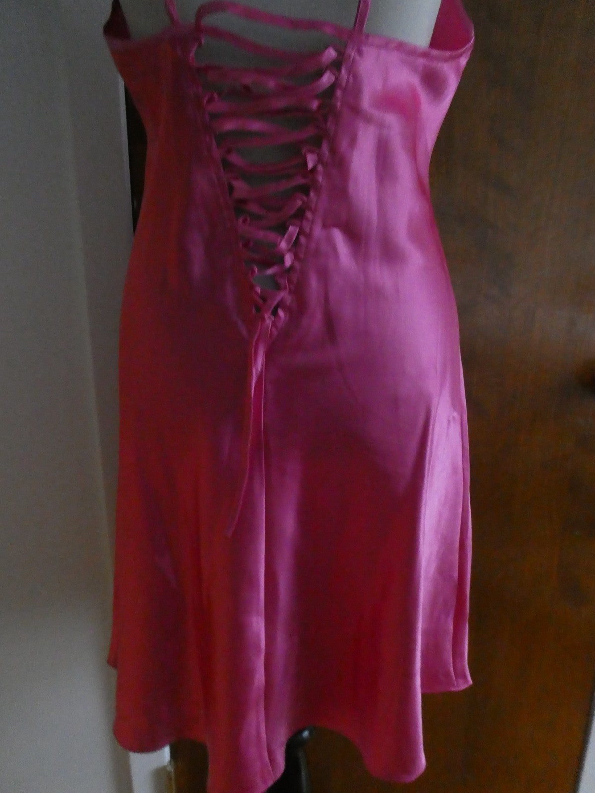 LACE Lingerie Satin Pink Chemise Slip Dress Made in Israel Sz XLarge(fits large)