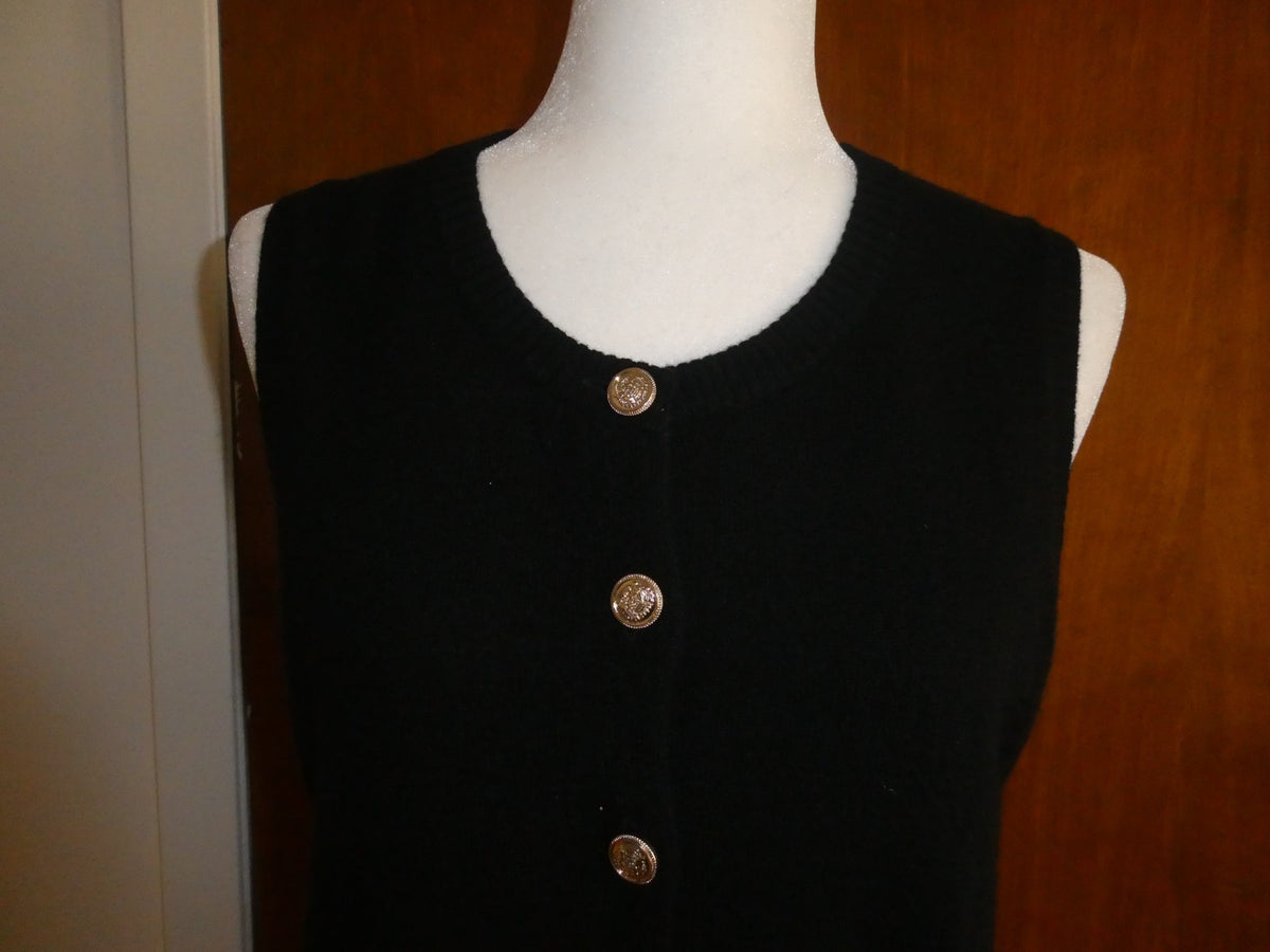 Bloomingdale's 100% Cashmere Button Front Sweater Vest Black XS S M XL $178 NWT