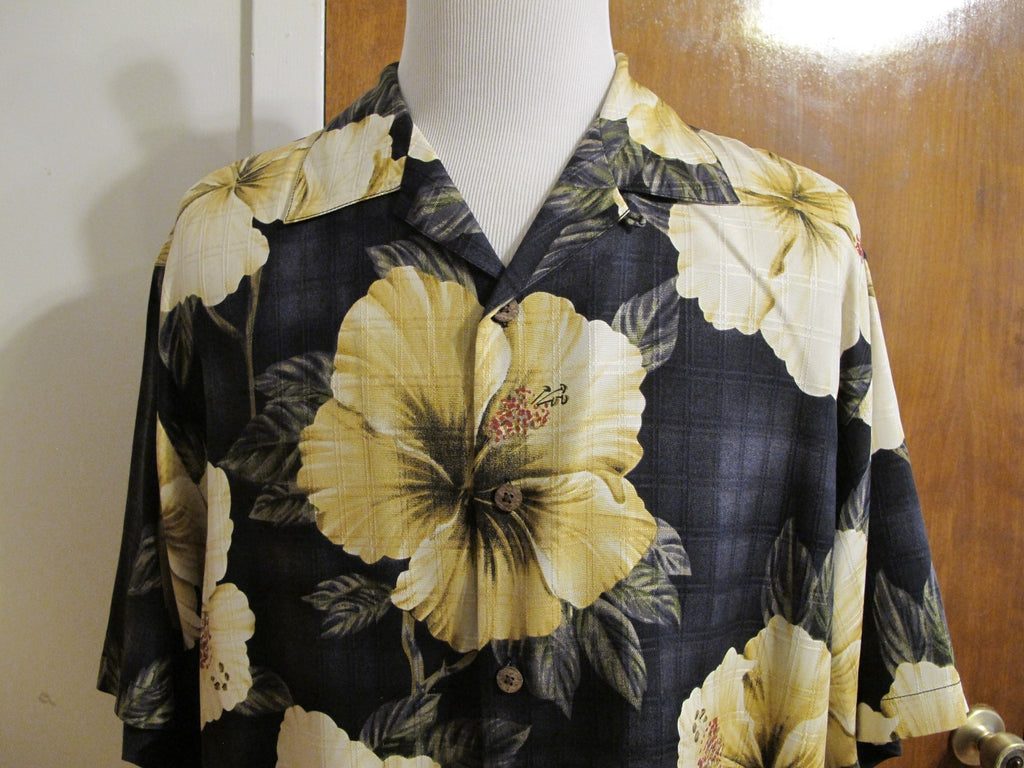 Tommy Bahama Men's Silk Black Gray Yellow Button Down Gorgeous Shirt Large 