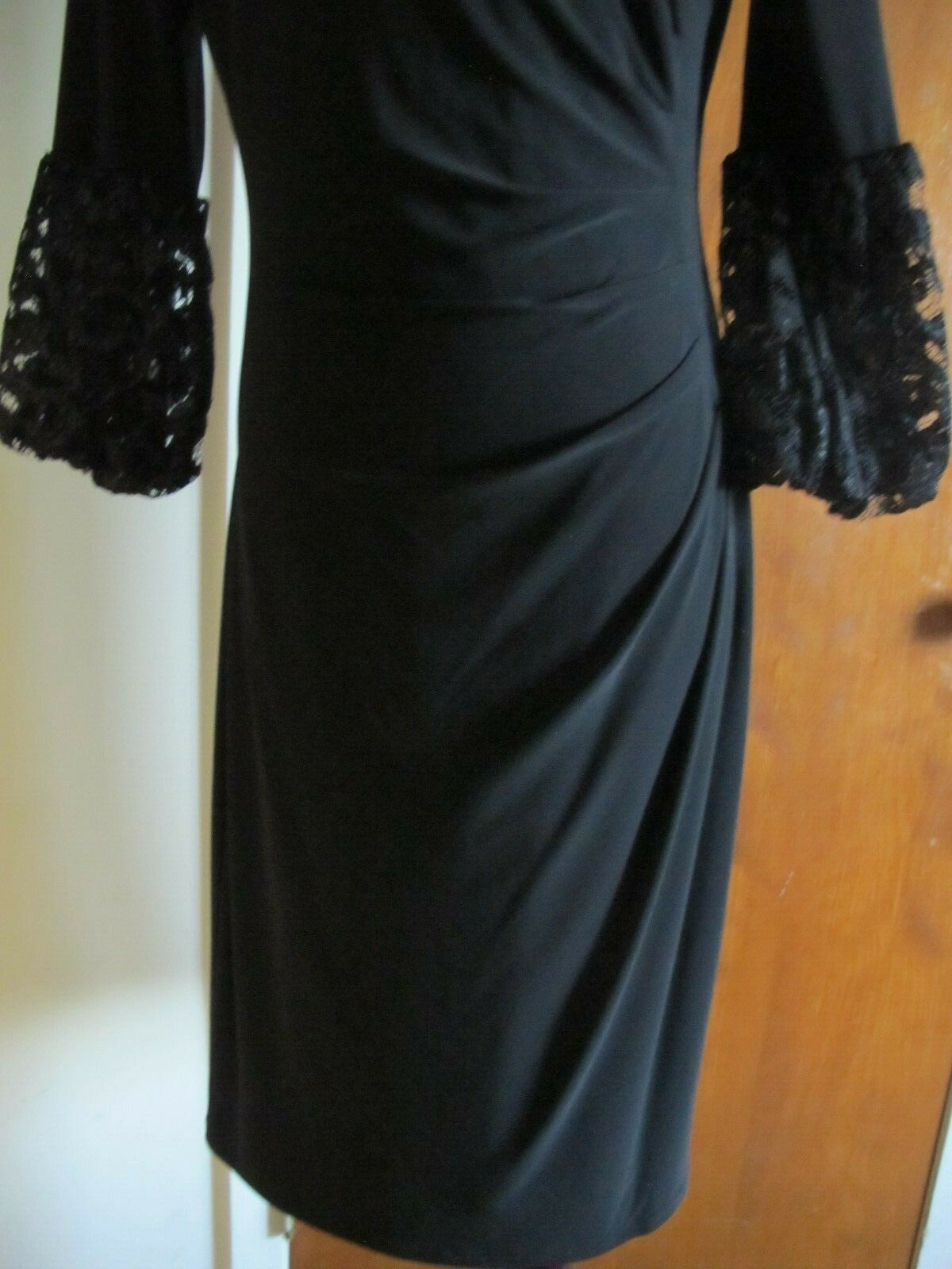 Ralph Lauren women's black lined lace crafted evening dress New