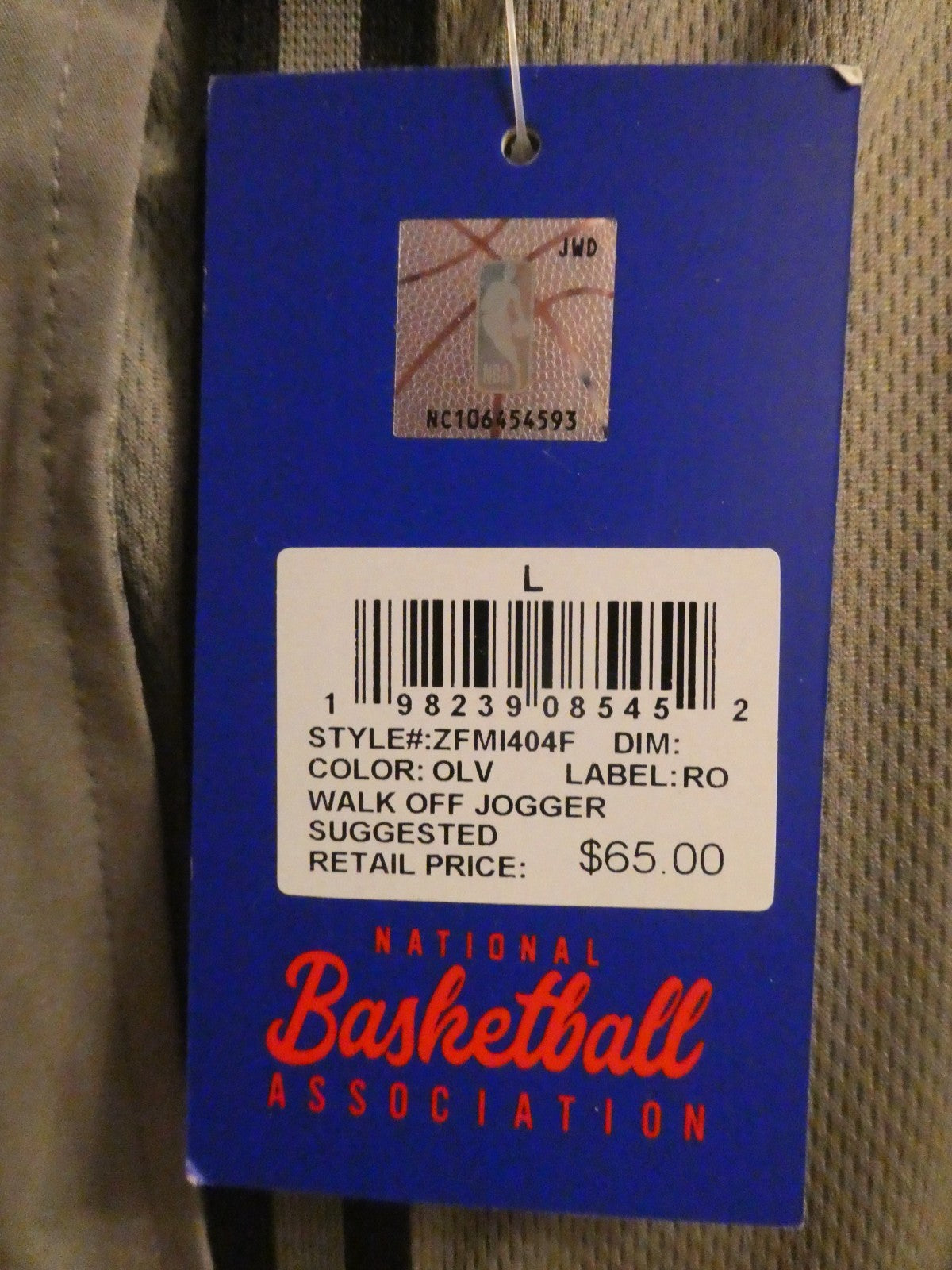 NBA Olive Green Walk Off Jogger Pants Men’s Large Athletic Track Pants Zip Hem