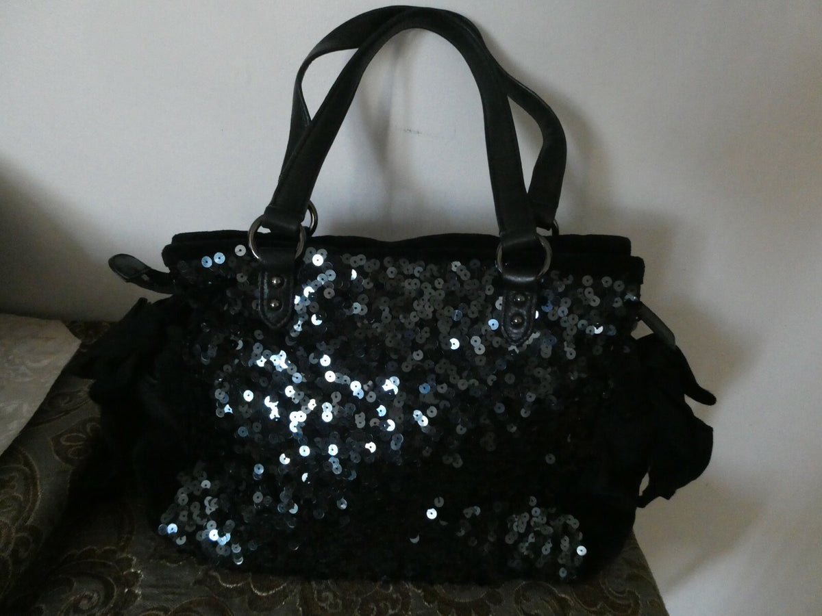 Juicy Couture Evening Black Velvet Leather Shoulder Handbag Purse USA