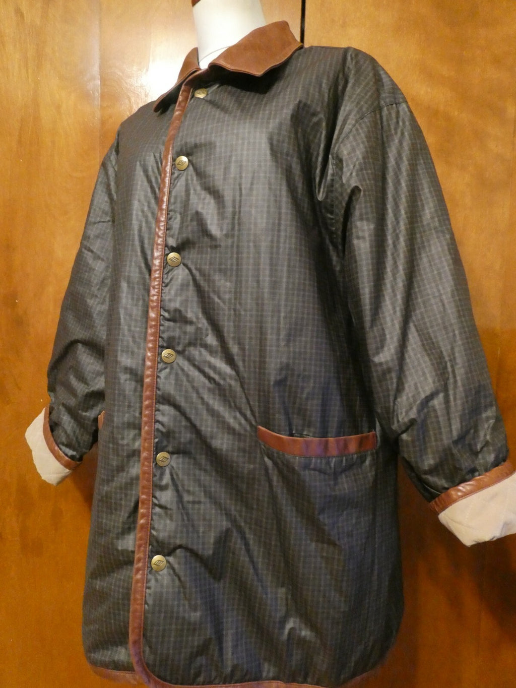Joseph Abboud Women's Beige/Multicolor Reversible Jacket Coat Large