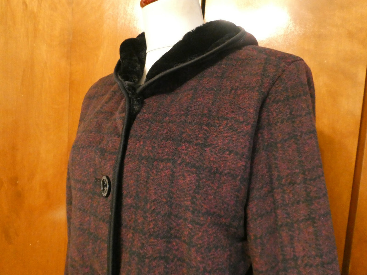 Ike Behar Women's Burgundy/Black Faux Fur Hooded Jacket Coat Large