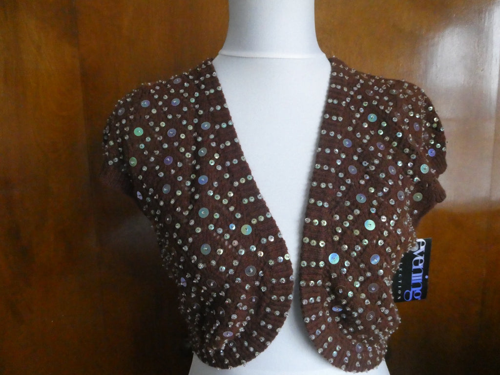 Necessary Objects Ady Gluck-Frankel Women Brown Sequin Open Front Cardigan Large
