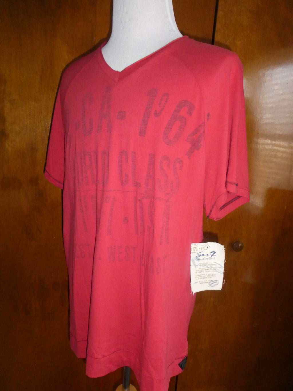 7 SEVEN men’s soft 100% cotton t-shirt red size 2XL NEW
