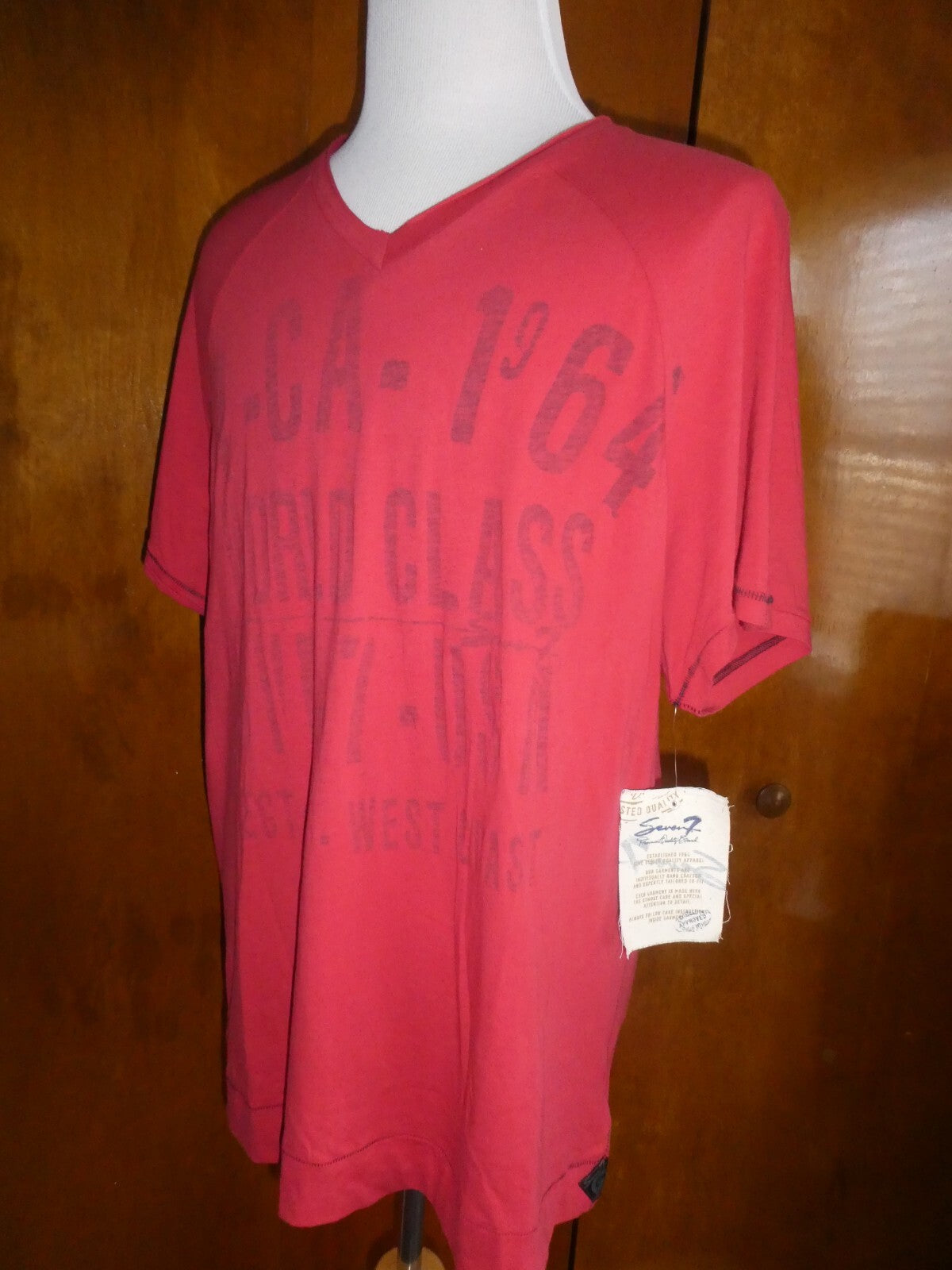 7 SEVEN men’s soft 100% cotton t-shirt red size 2XL NEW
