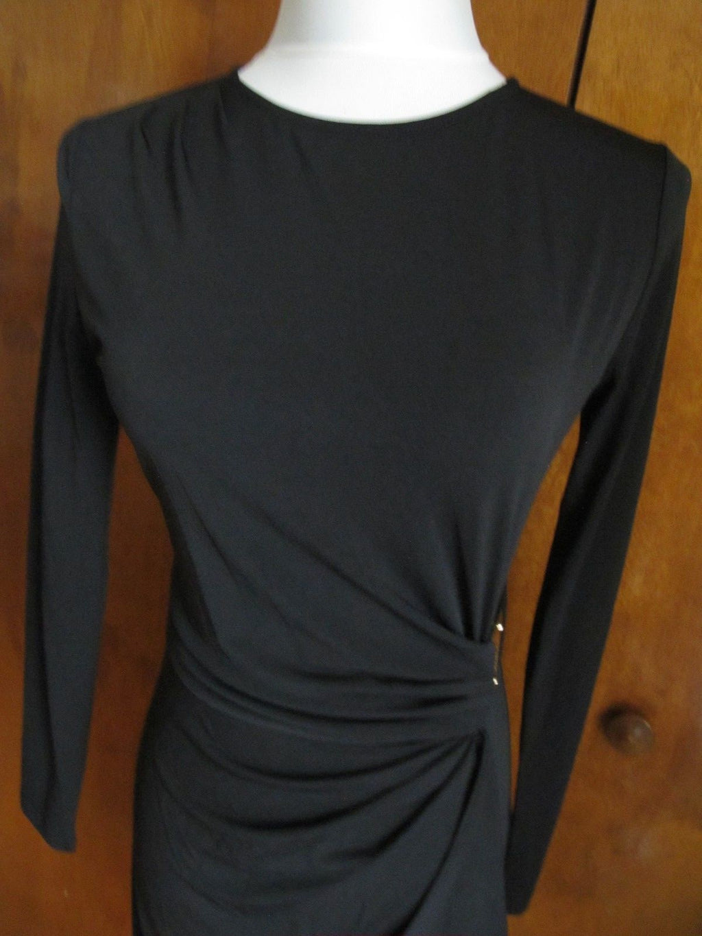 Michael Kors womens black faux wrap gorgeous evening long sleeves dress size PM