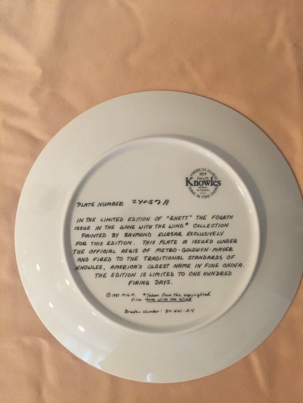 Knowles collection plates number 24057A,07,702J,19836A,28,573A,T8390,I5503,1212B