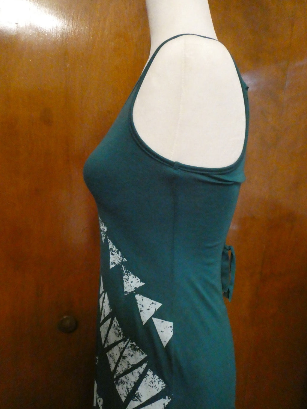 Material Girl Junior Small Maxi Dress Green White Geometric Print Lace Up Back
