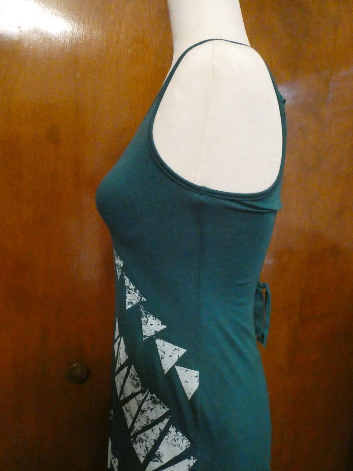 Material Girl Junior Small Maxi Dress Green White Geometric Print Lace Up Back