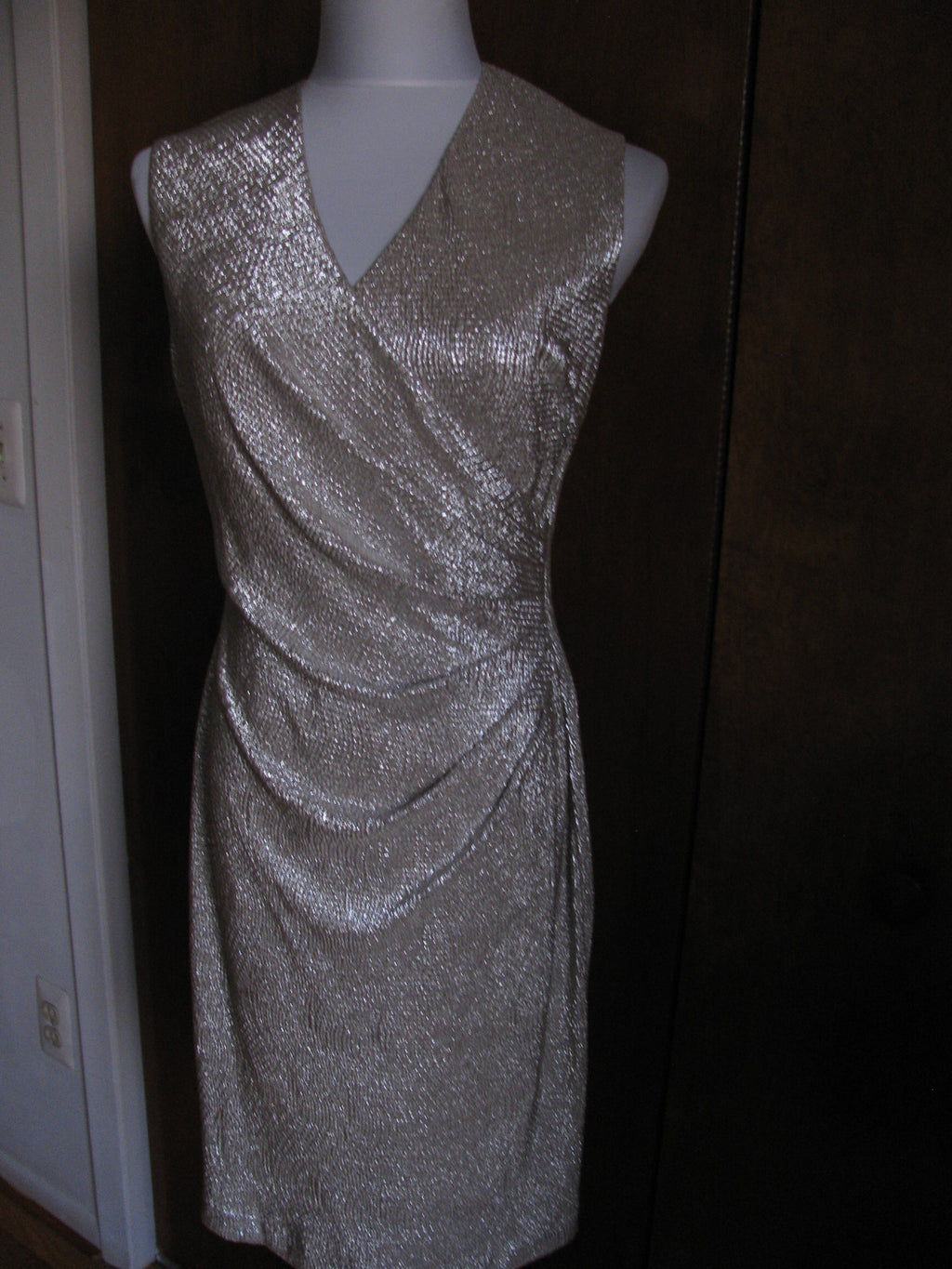 Ralph Lauren Women's White Gold Lined Evening Dress