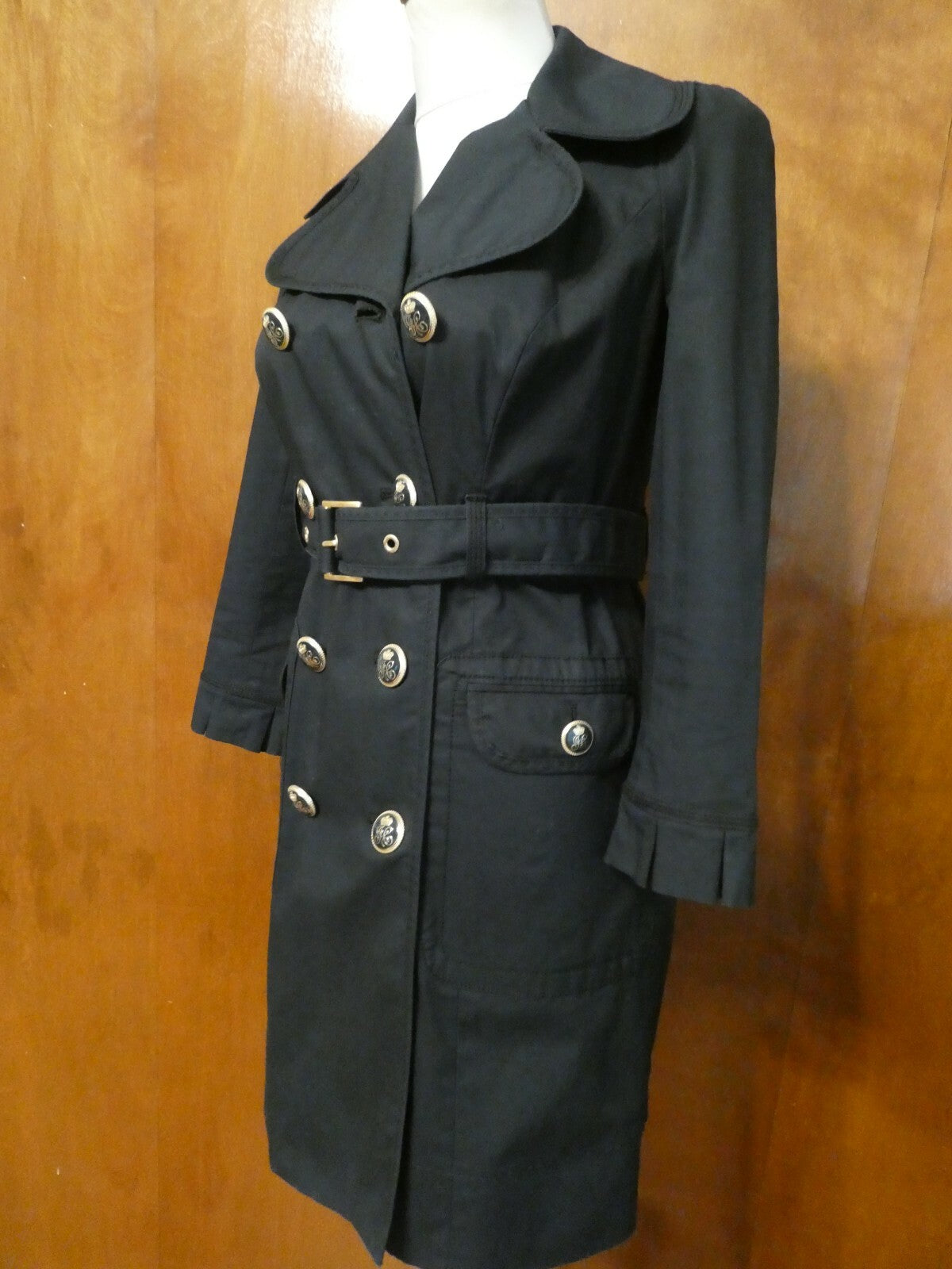 Juicy Couture Women's Navy 3/4 Sleeve Belted Double Breasted Trench Coat P (XS)