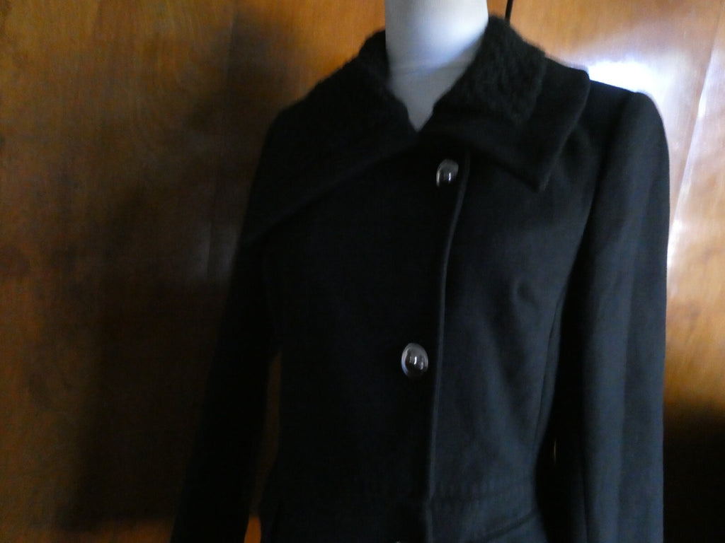 Tahari Women's Black Lined Detailed Pea Coat Jacket Size 4