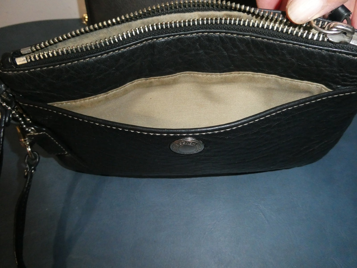 Vintage large Coach Women Black leather wristlet wallet with Coach small scarf